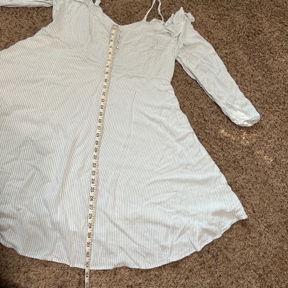 Blue White Striped Cold Shoulder Challis Dress - Picture 4 of 12